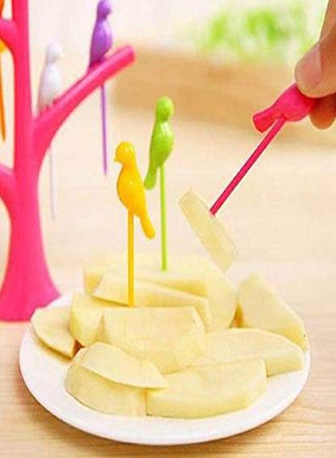 Kitchwish Creative Tree Shape Bird Fruit Fork Set - 6 Colorful Bird Forks with Stand for Snacks, Salad, and Fruits (Green) Set of 3 - Image 2